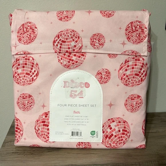 NWT! DISCO 54 FULL SIZE PINK DISCO BALL SHEET SET - Picture 5 of 7